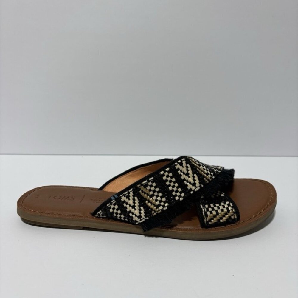 Toms Women’s Viv Black Geometric Woven Sandals, Size 7 M